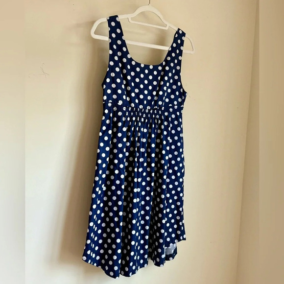 Anthropologie Vanessa Virginia Navy Blue And White Polka Dot Dress - Size 10 - Picture 9 of 12